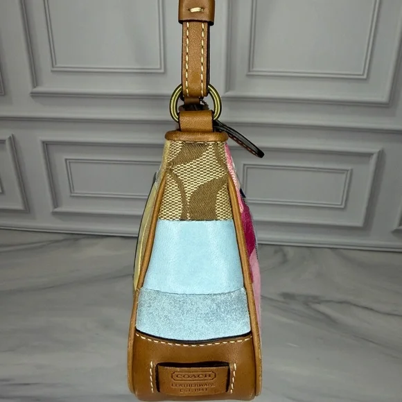 Coach Multicolor Patchwork Shoulder Bag with Tan Leather Trim | Y2K - Picture 4 of 11